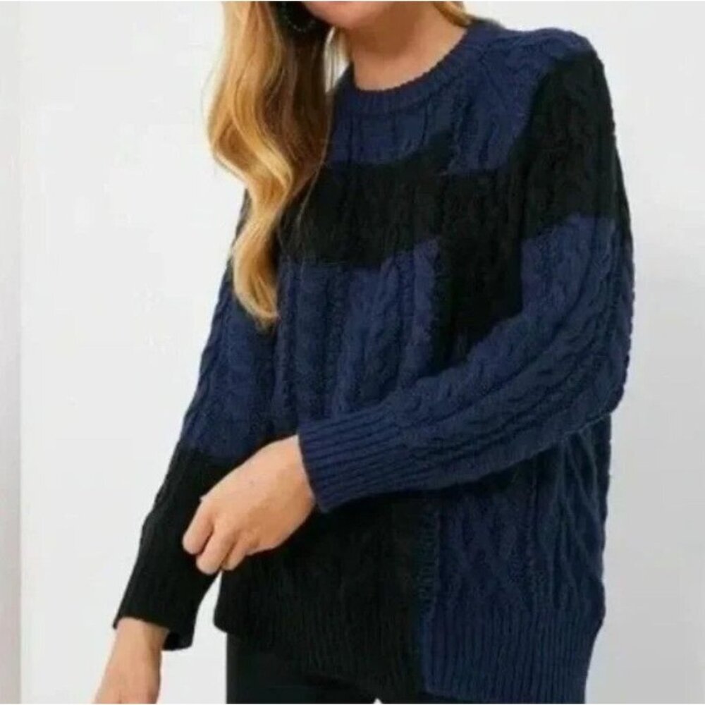 Tuckernuck Colorblock Oversized Knit Women's Sweater Blue Black Size L NWT